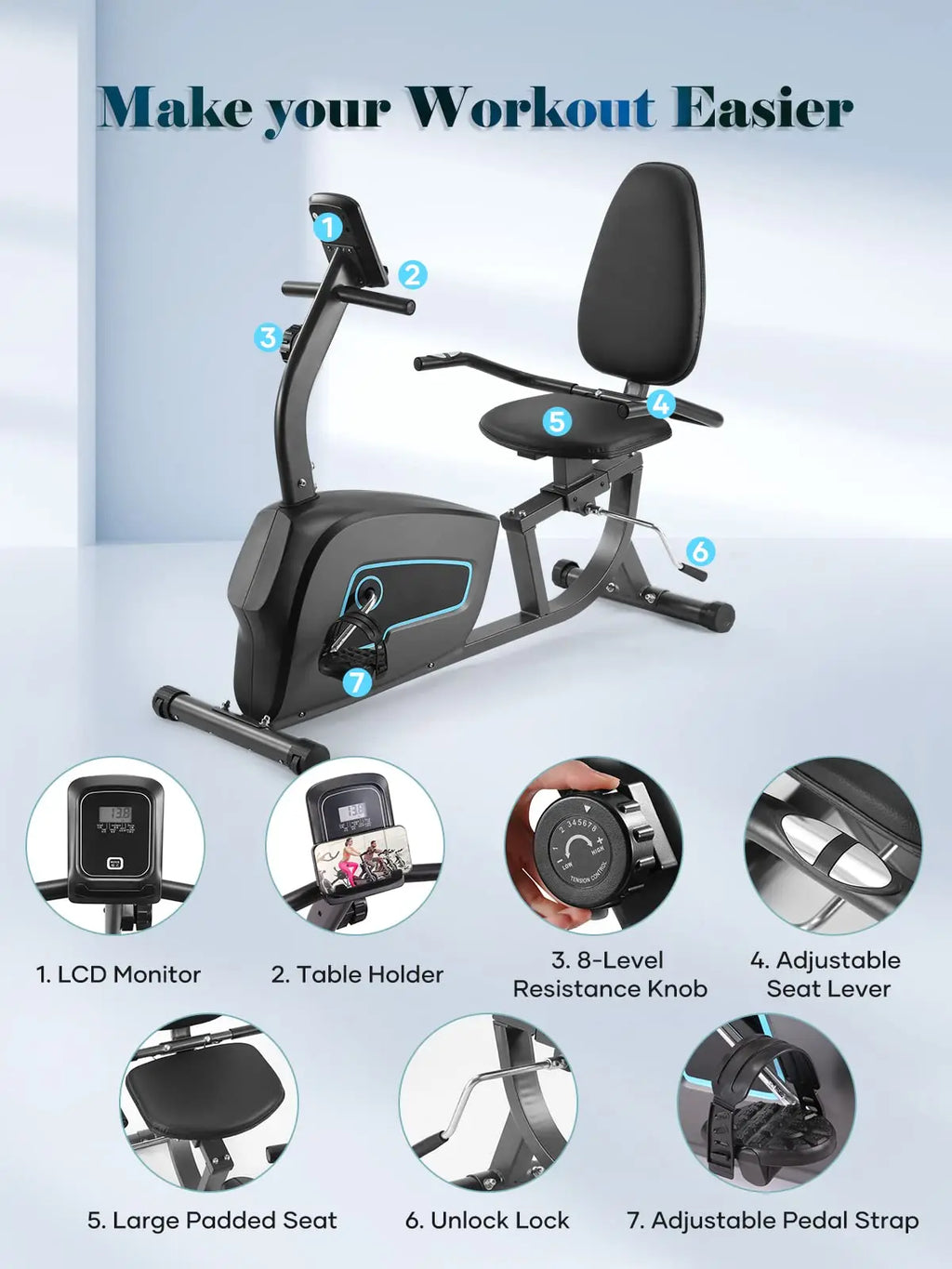Recumbent Exercise Bike 8 Level